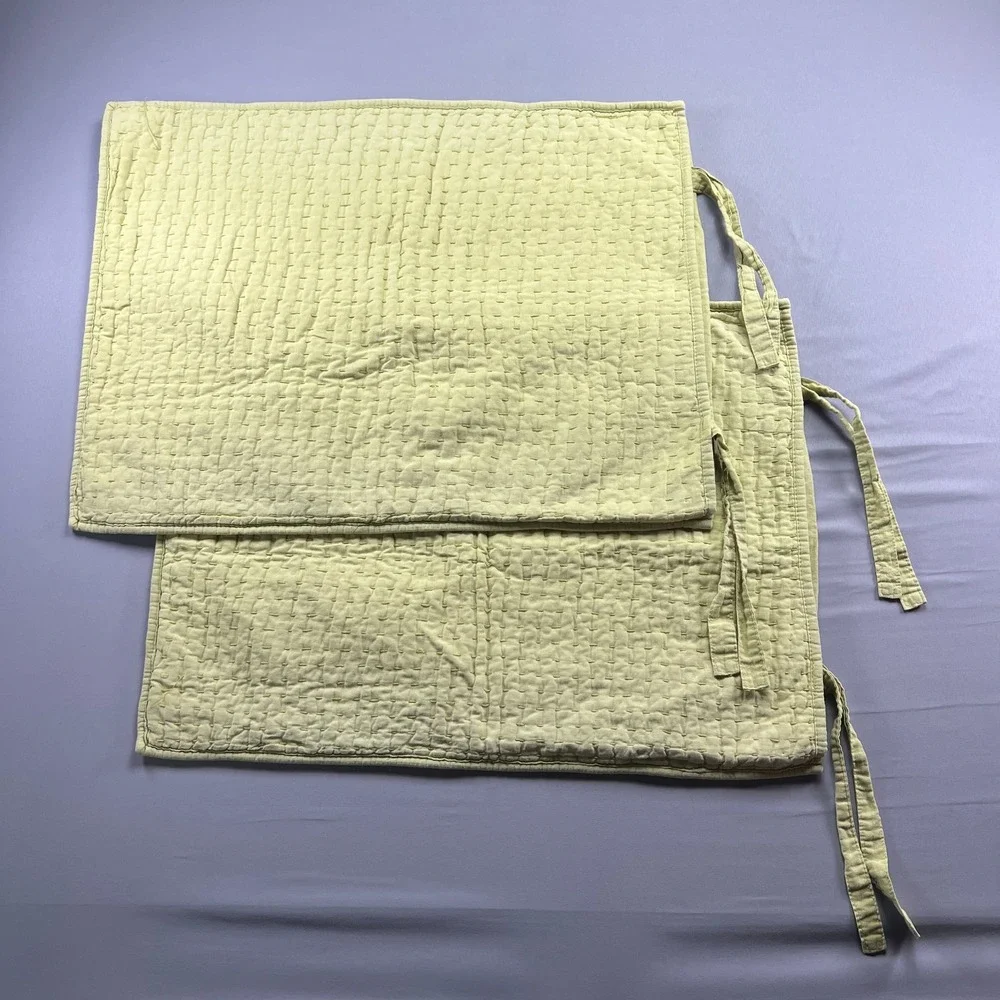 Set Of 2 Pottery Barn Pick Stitch Handcrafted Standard Pillow Shams Green Cotton